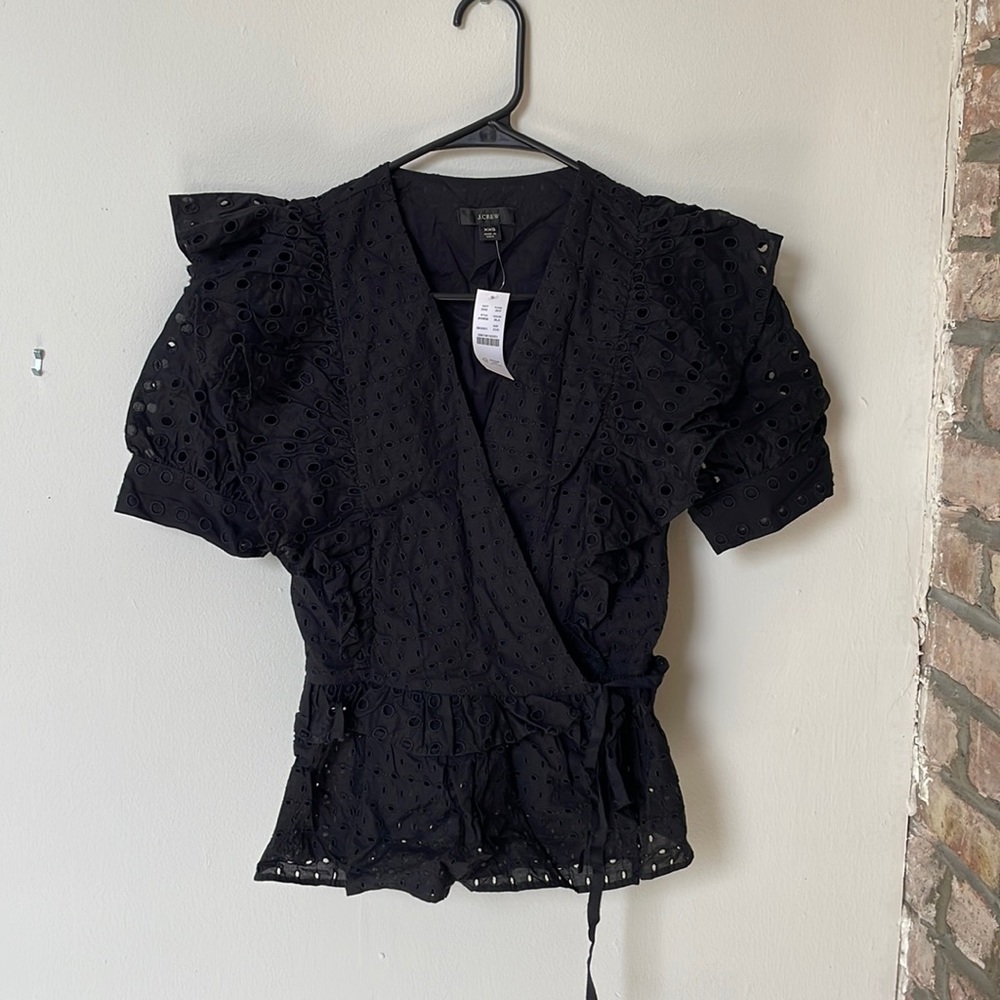 Black J. Crew eyelet wrap top